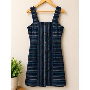 Roxy Womens Button Front Mini Dress XS Blue Striped Sleeveless Beach Casual